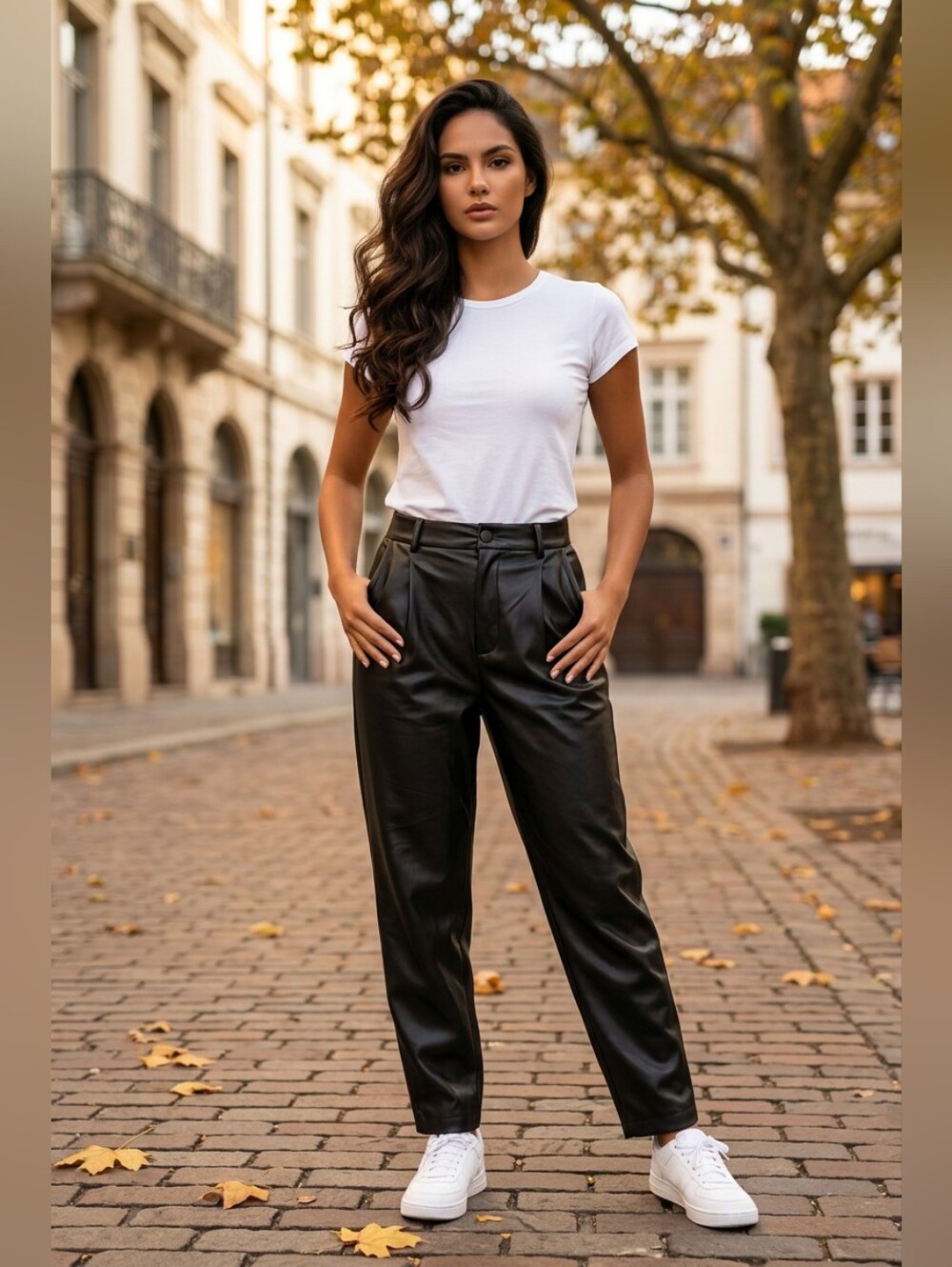 Zara Black Faux Leather Straight-Leg  Pants